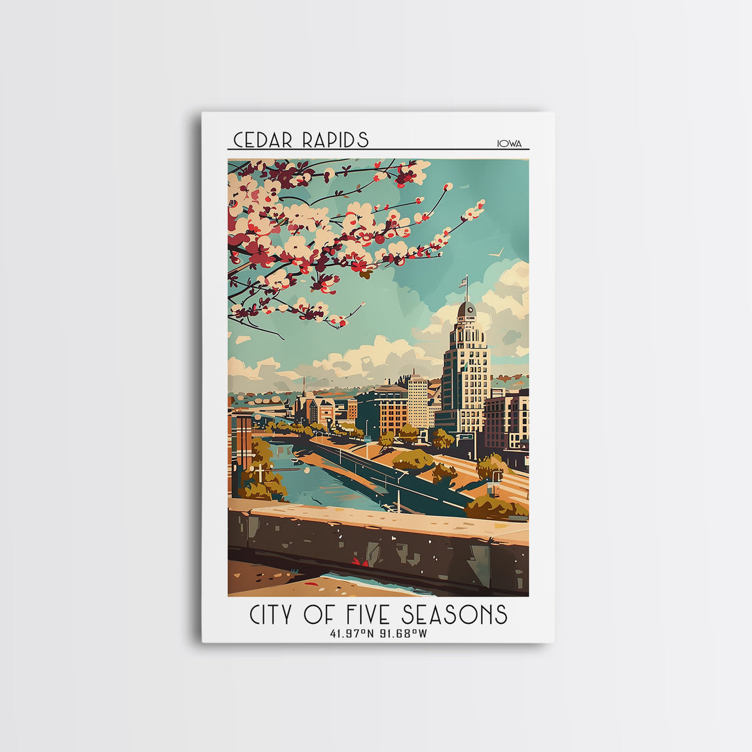 Cedar Rapids Travel Poster, Canvas Print, Travel Wall Art, City Wall Art, Travel Art Print, Retro Travel Print, Mid Century Wall Art