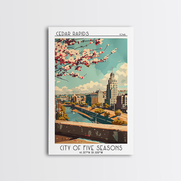 Cedar Rapids Travel Poster, Canvas Print, Travel Wall Art, City Wall Art, Travel Art Print, Retro Travel Print, Mid Century Wall Art