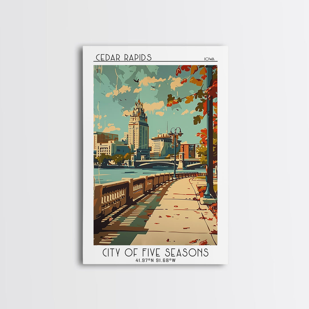 Cedar Rapids Iowa Travel Poster, Canvas Print, Travel Prints, Landscape Art, Home Office Decor, Travel Art Print, Retro Travel Print