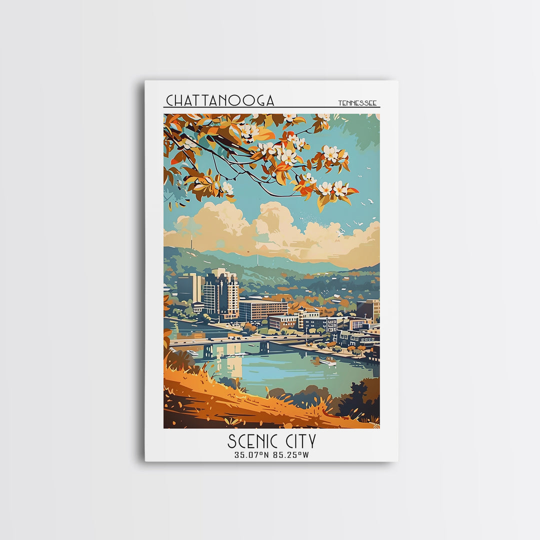 Chattanooga Travel Poster, Framed Canvas Print, Travel Wall Art, City Wall Art, Retro Travel Print, Gallery Wall Set, Retro Wall Art