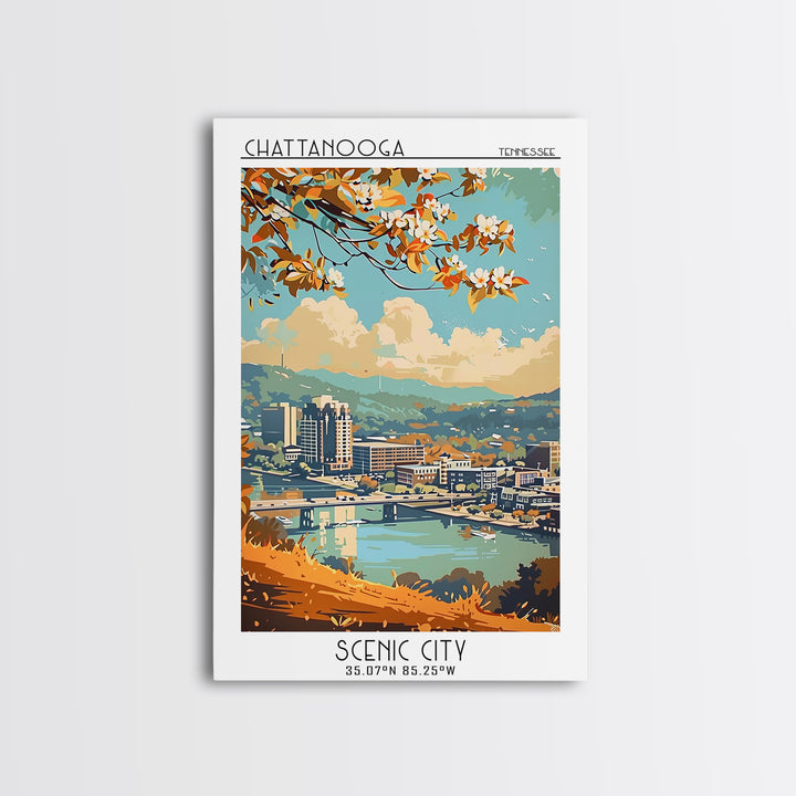 Chattanooga Travel Poster, Framed Canvas Print, Travel Wall Art, City Wall Art, Retro Travel Print, Gallery Wall Set, Retro Wall Art