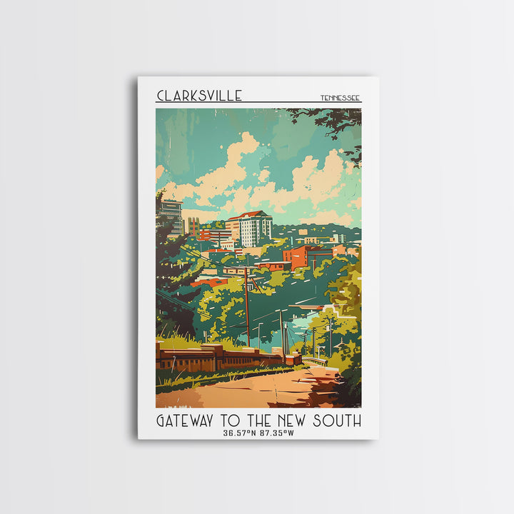 Clarksville Travel Poster, Framed Canvas Print, Travel Wall Decor, Minimalist Poster, Fine Art Print, Home Decor, City Travel Poster