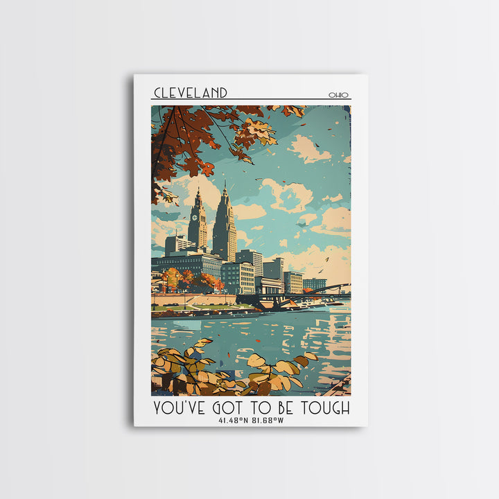 Cleveland Ohio Travel Poster, Framed Canvas Print, City Travel Poster, Vintage City Poster, Mid Century Wall Art, Retro Travel Print