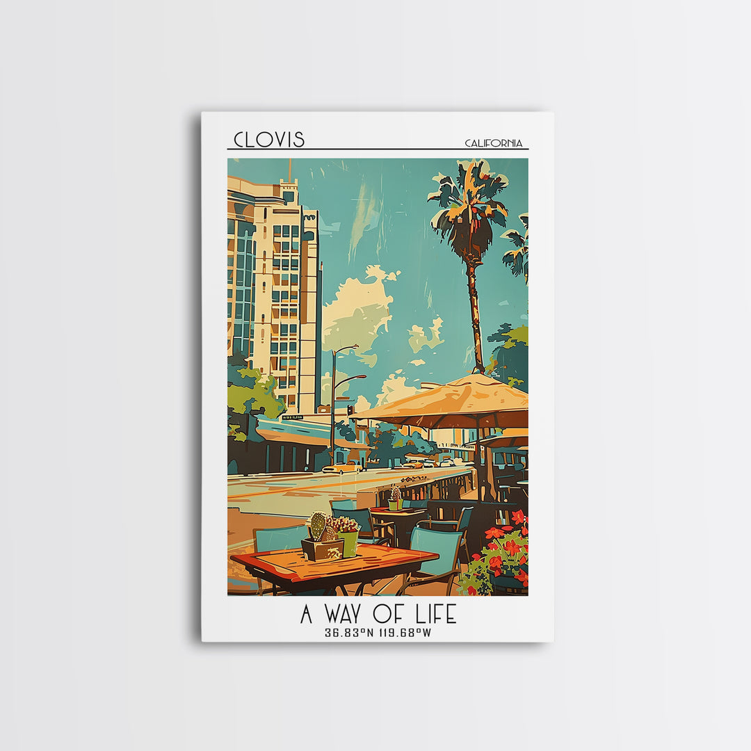 Clovis Travel Poster, Framed Canvas Print, Travel Wall Art, City Wall Art, Vintage Travel Print, Travel Art Print, Minimalist Poster