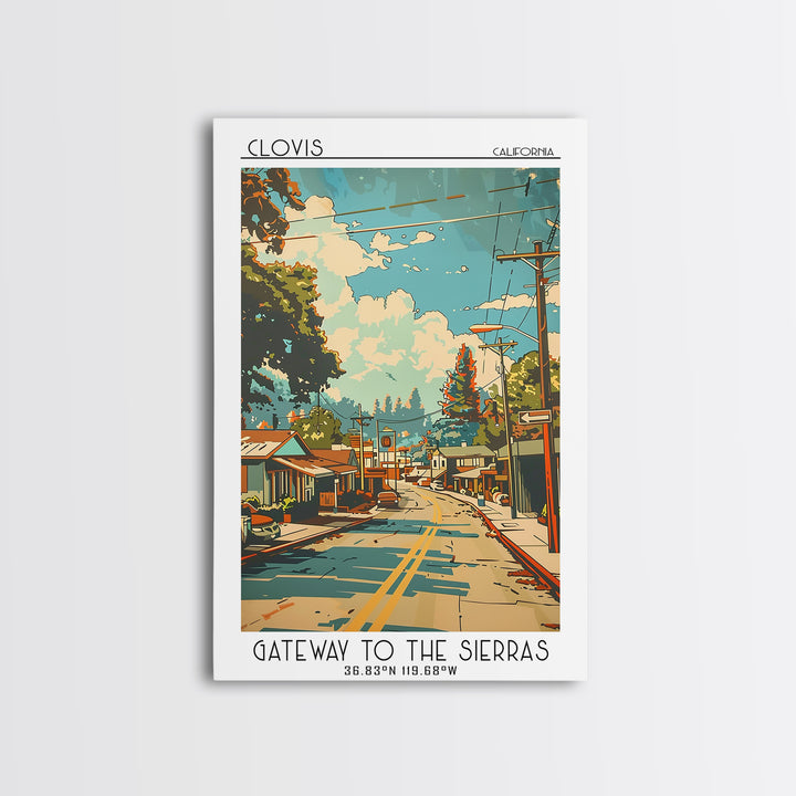Clovis California Travel Poster, Framed Canvas Print, Travel Wall Art, City Wall Art, Fine Art Print, Wall Art, Vintage Travel Print