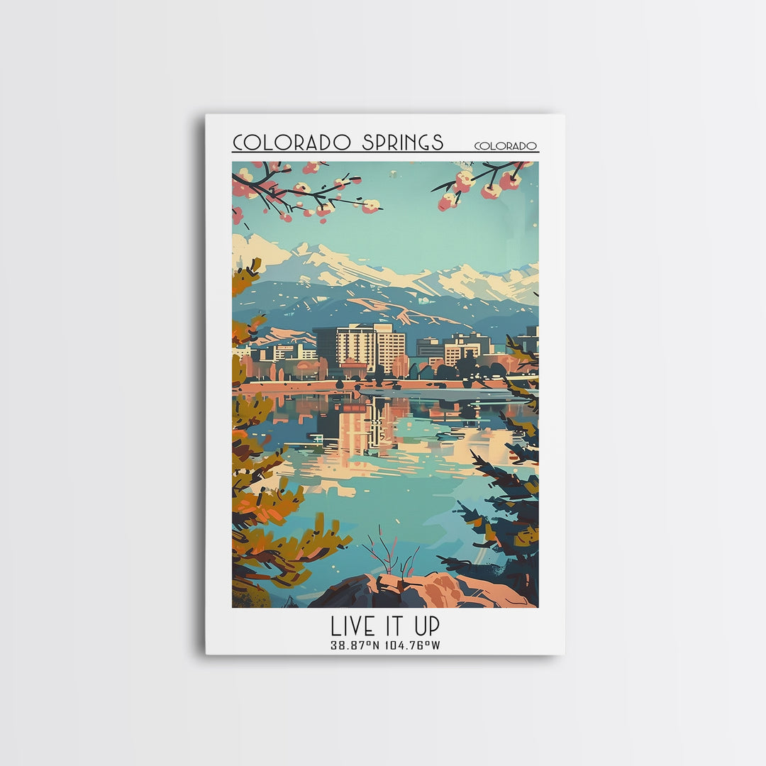 Colorado Springs Colorado Travel Poster, Framed Canvas Print, Retro Travel Poster, City Wall Art, Mid Century Wall Art, Travel Print