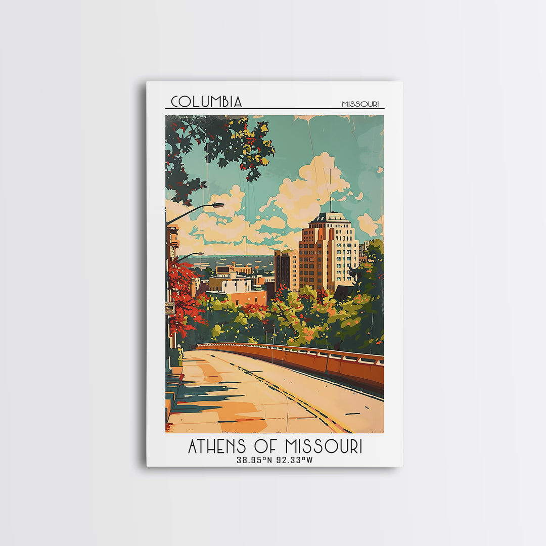 Columbia Travel Poster, Framed Canvas Print, Travel Art Print, Modern Wall Decor, Wanderlust Gift, Retro Travel Print, Travel Prints
