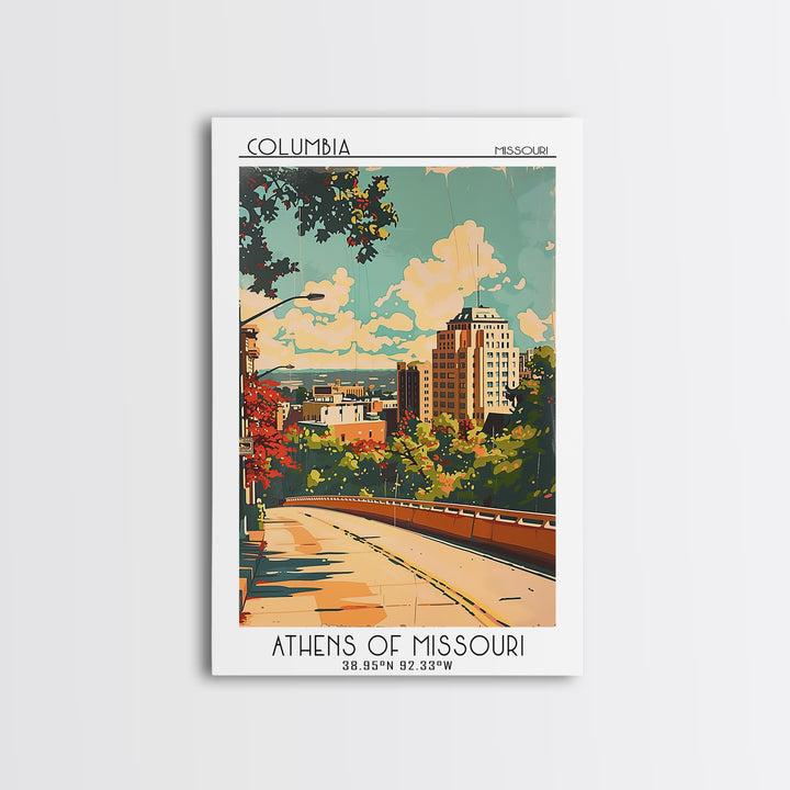 Columbia Travel Poster, Framed Canvas Print, Travel Art Print, Modern Wall Decor, Wanderlust Gift, Retro Travel Print, Travel Prints