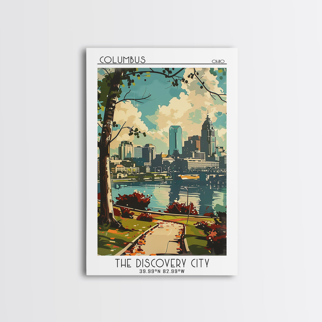 Columbus Ohio Travel Poster, Canvas Print, Vintage Travel Print, City Wall Art, Mid Century Wall Art, Wall Art, Living Room Wall Art
