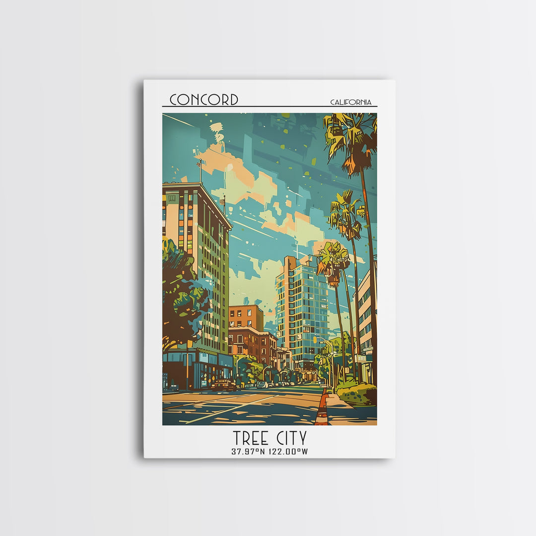 Concord California Travel Poster, Canvas Print, Travel Wall Decor, Minimalist Poster, Wanderlust Gift, Landscape Art, Retro Wall Art