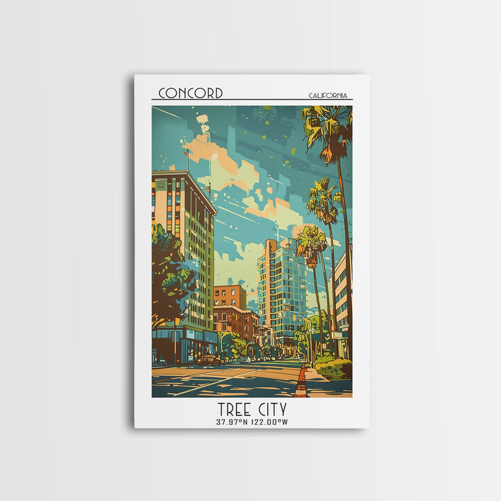 Concord California Travel Poster, Canvas Print, Travel Wall Decor, Minimalist Poster, Wanderlust Gift, Landscape Art, Retro Wall Art