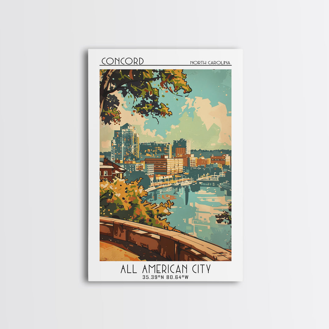 Concord North Carolina Travel Poster, Framed Canvas Print, City Travel Poster, Travel Wall Art, Travel Wall Decor, City Illustration