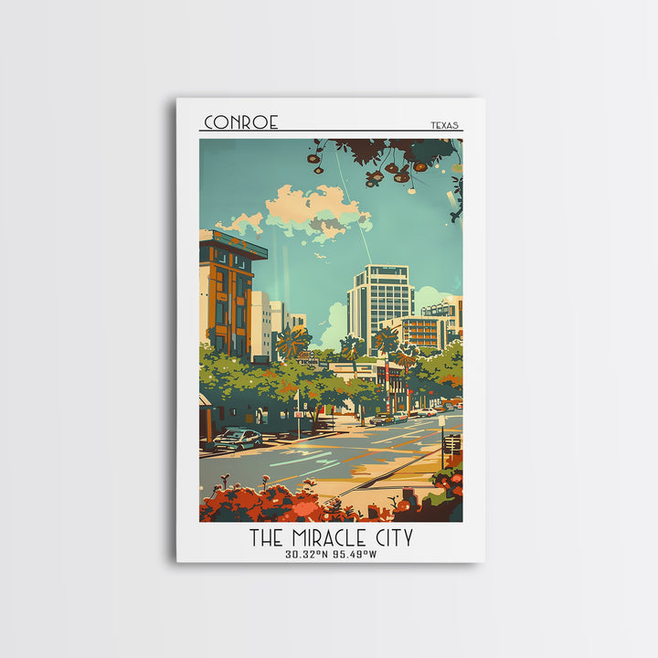 Conroe Travel Poster, Canvas Print, Travel Wall Art, City Wall Art, Fine Art Print, Colorful Wall Art, Wall Art, Retro Travel Poster