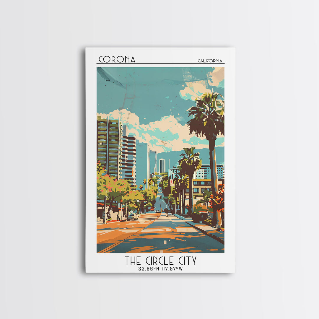 Corona Travel Poster, Framed Canvas Print, Retro Travel Poster, City Wall Art, Colorful Wall Art, Living Room Wall Art, Poster Print