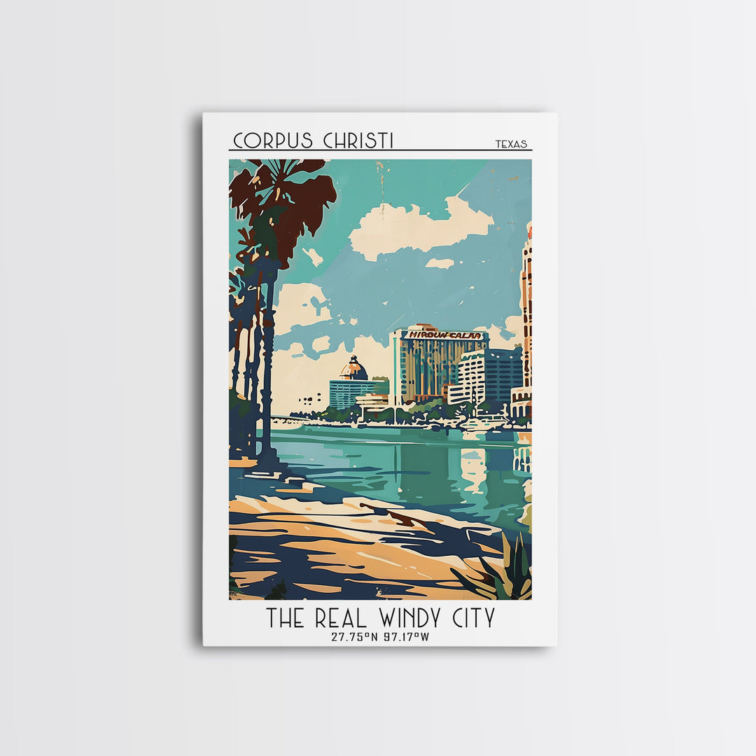 Corpus Christi Texas Travel Poster, Framed Canvas Print, Travel Art Print, Modern Wall Decor, Retro Travel Poster, City Illustration