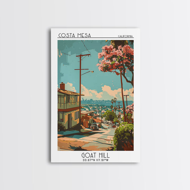 Costa Mesa Travel Poster, Canvas Print, Travel Prints, Landscape Art, Travel Wall Decor, Travel Wall Art, Poster Art, Retro Wall Art