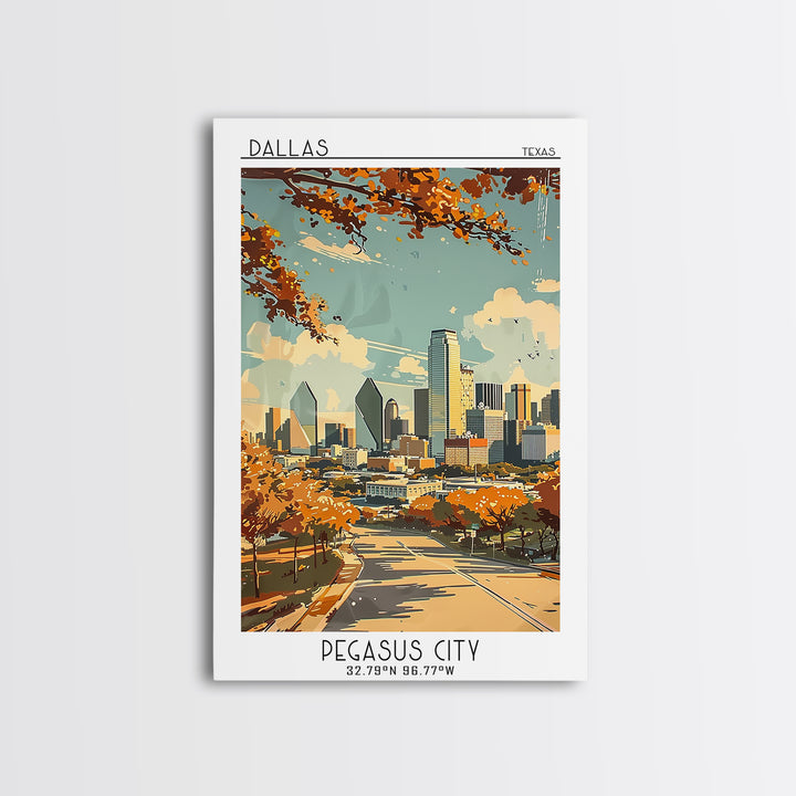 Dallas Texas Travel Poster, Framed Canvas Print, Poster Print, Travel Wall Art, Travel Prints, Travel Art Print, Vintage City Poster