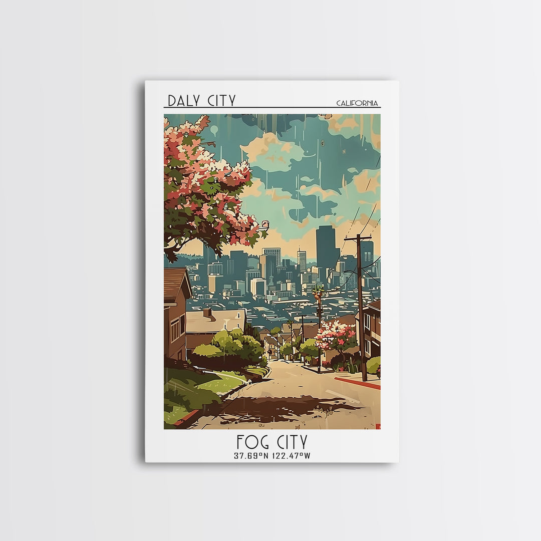 Daly City California Travel Poster, Canvas Print, Poster Print, Travel Wall Art, Vintage Posters, Retro Wall Art, Vintage Travel Art