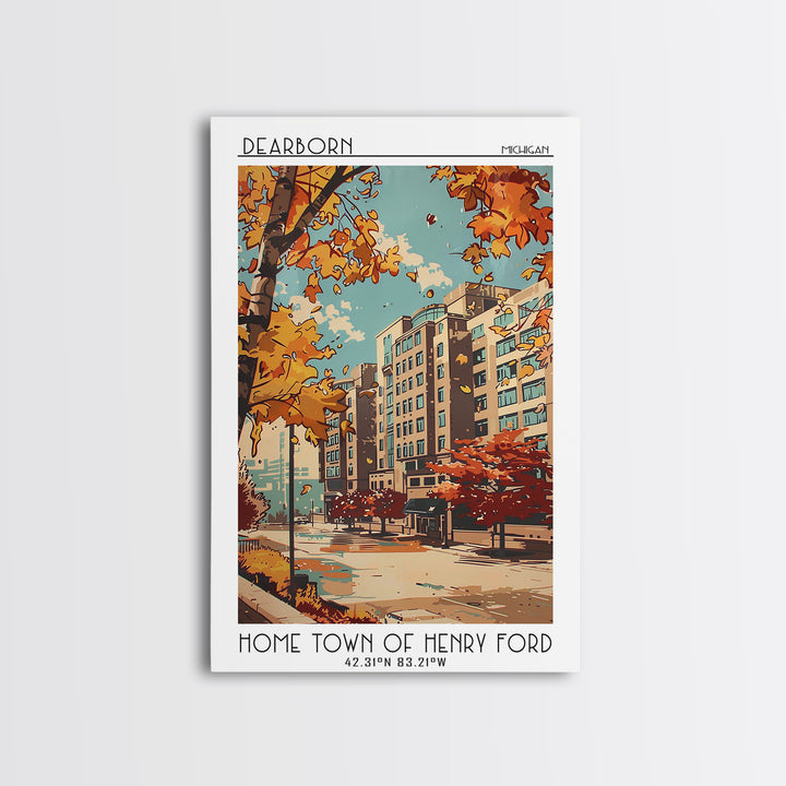 Dearborn Travel Poster, Framed Canvas Print, City Art Print, Travel Wall Art, Vintage Travel, Travel Prints, Wall Art, City Wall Art