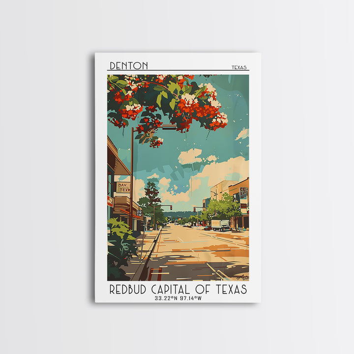 Denton Travel Poster, Framed Canvas Print, Travel Art Print, Modern Wall Decor, Retro Travel Poster, Wanderlust Gift, Retro Wall Art