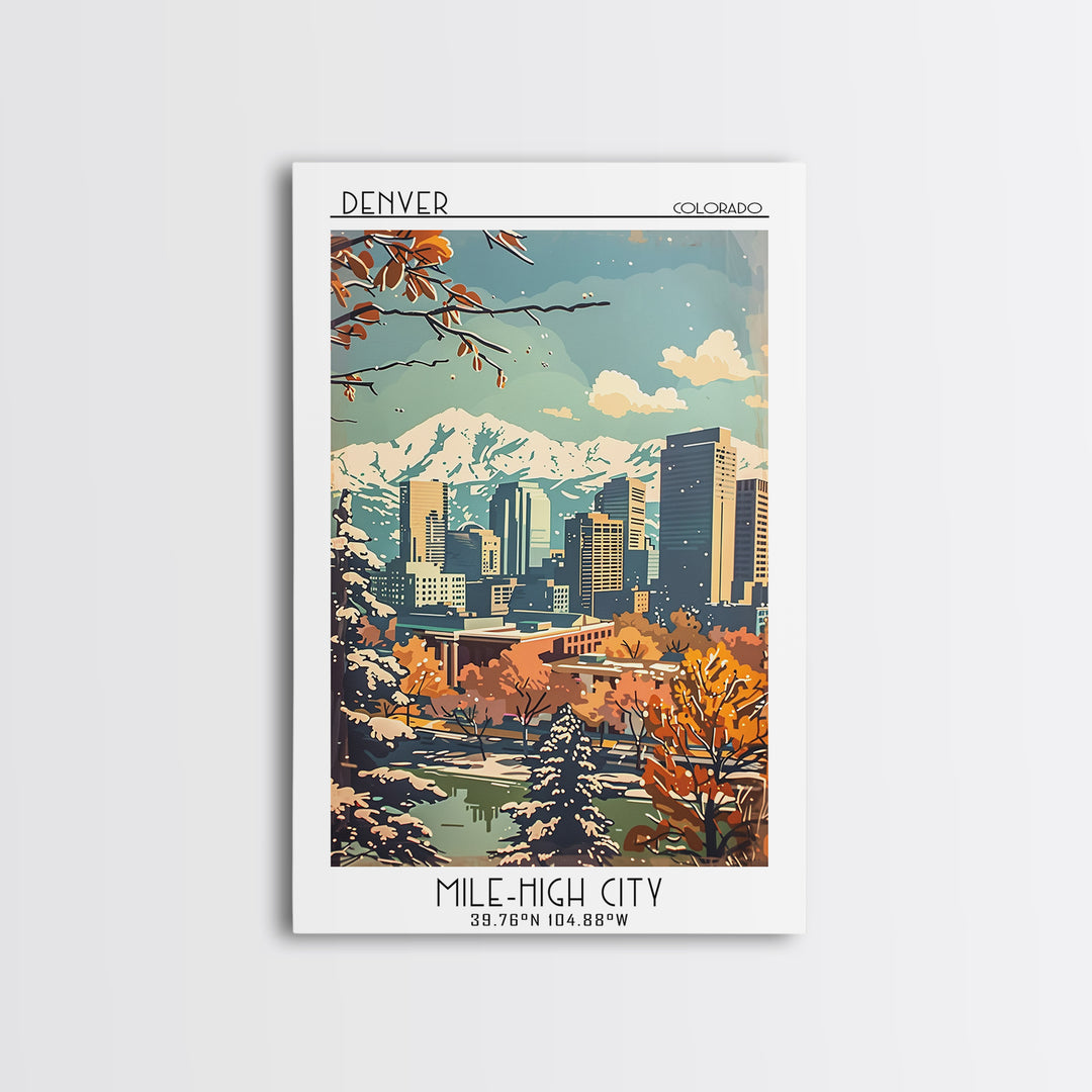 Denver Travel Poster, Framed Canvas Print, City Art Print, Travel Wall Art, Gallery Wall Set, City Illustration, Vintage City Poster