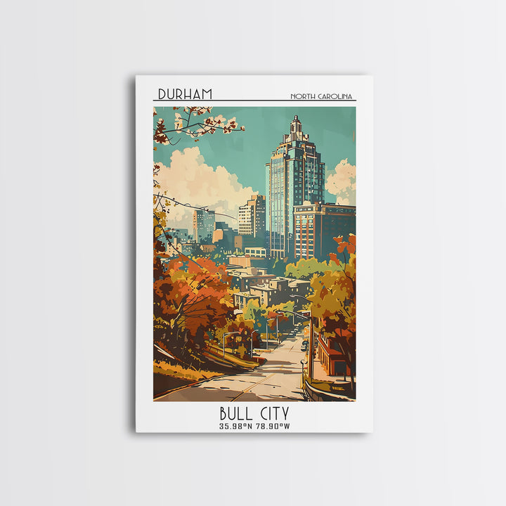 Durham North Carolina Travel Poster, Canvas Print, City Art Print, Travel Wall Art, Travel Posters, City Illustration, City Wall Art