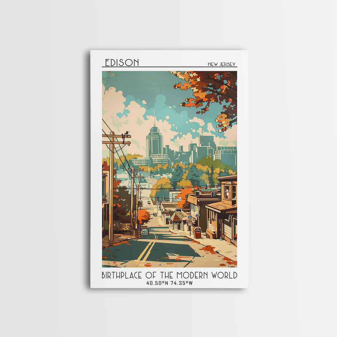 Edison New Jersey Travel Poster, Canvas Print, City Art Print, Travel Wall Art, Travel Art Print, Vintage City Poster, Landscape Art