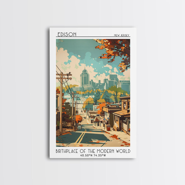 Edison New Jersey Travel Poster, Canvas Print, City Art Print, Travel Wall Art, Travel Art Print, Vintage City Poster, Landscape Art