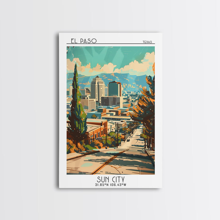 El Paso Texas Travel Poster, Canvas Print, Travel Prints, Landscape Art, Travel Wall Decor, Watercolor Cityscape, Retro Travel Print