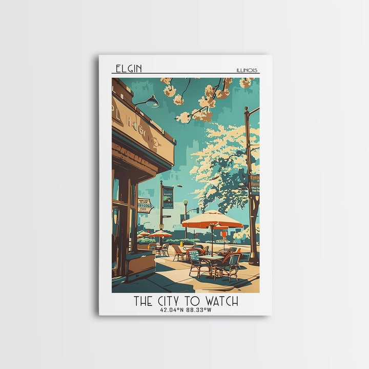 Elgin Travel Poster, Framed Canvas Print, City Art Print, Travel Wall Art, City Travel Poster, Colorful Wall Art, Retro Travel Print