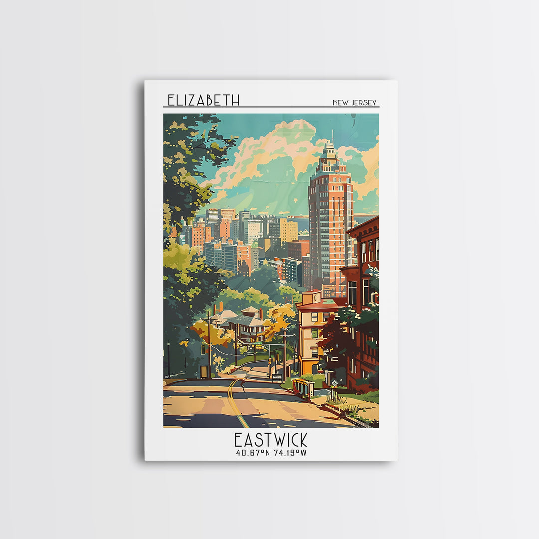 Elizabeth New Jersey Travel Poster, Framed Canvas Print, City Travel Poster, Travel Wall Art, Gallery Wall Set, Watercolor Cityscape