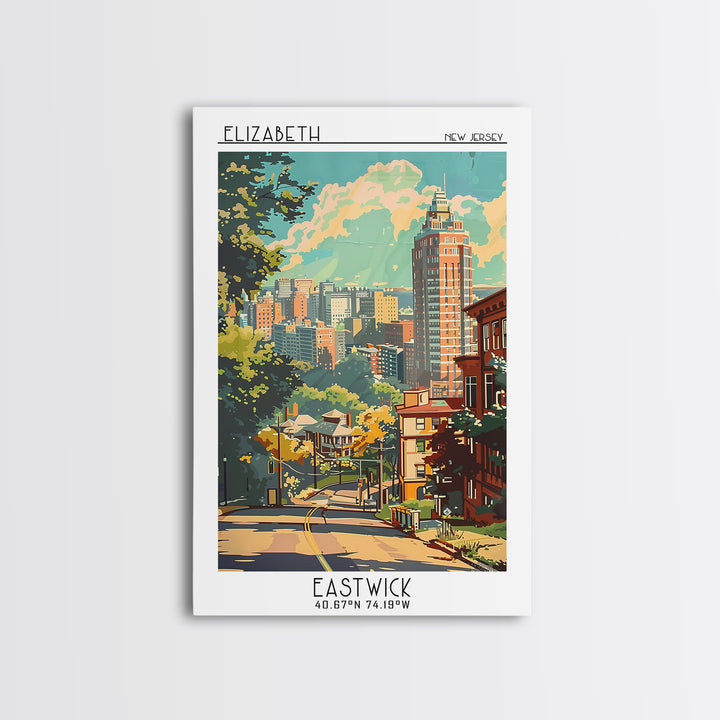 Elizabeth New Jersey Travel Poster, Framed Canvas Print, City Travel Poster, Travel Wall Art, Gallery Wall Set, Watercolor Cityscape