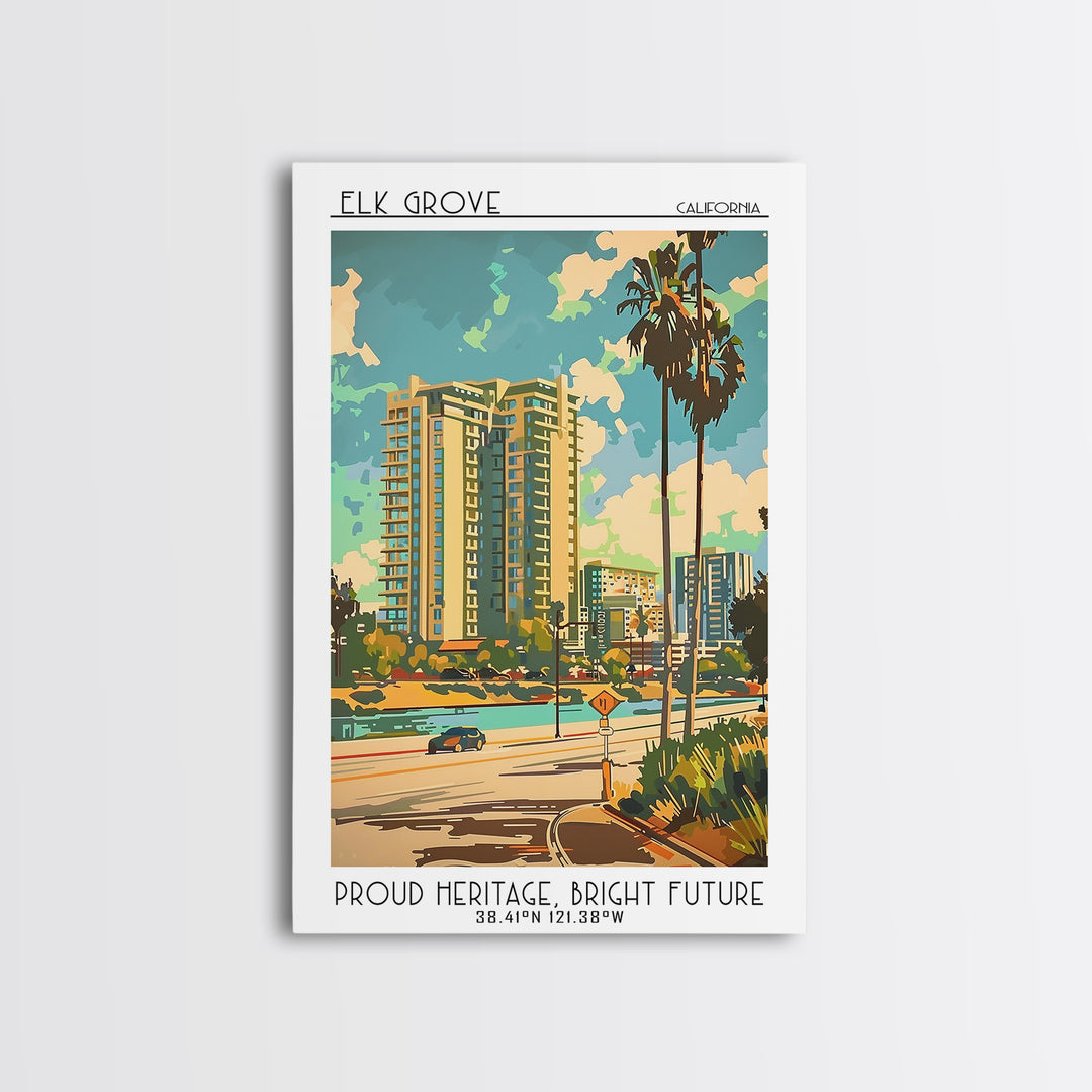 Elk Grove California Travel Poster, Framed Canvas Print, Retro Wall Art, Travel Print, Travel Posters, Travel Prints, Vintage Poster