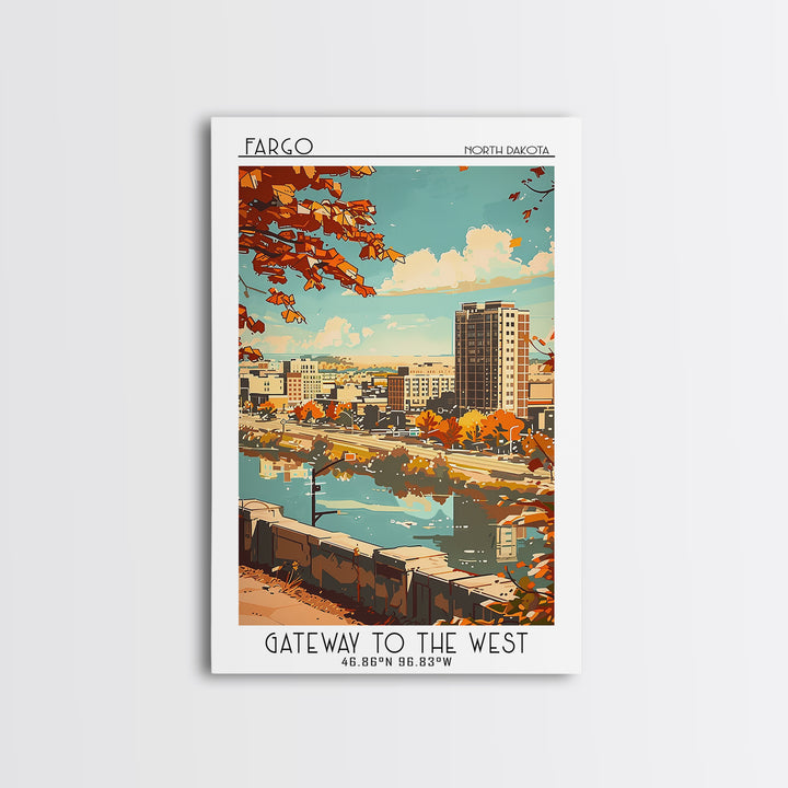 Fargo North Dakota Travel Poster, Framed Canvas Print, Vintage Travel Print, City Wall Art, Poster Art, Travel Print, Vintage Travel