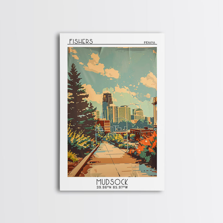Fishers Indiana Travel Poster, Canvas Print, Vintage Travel Print, City Wall Art, Mid Century Wall Art, City Art Print, Poster Print