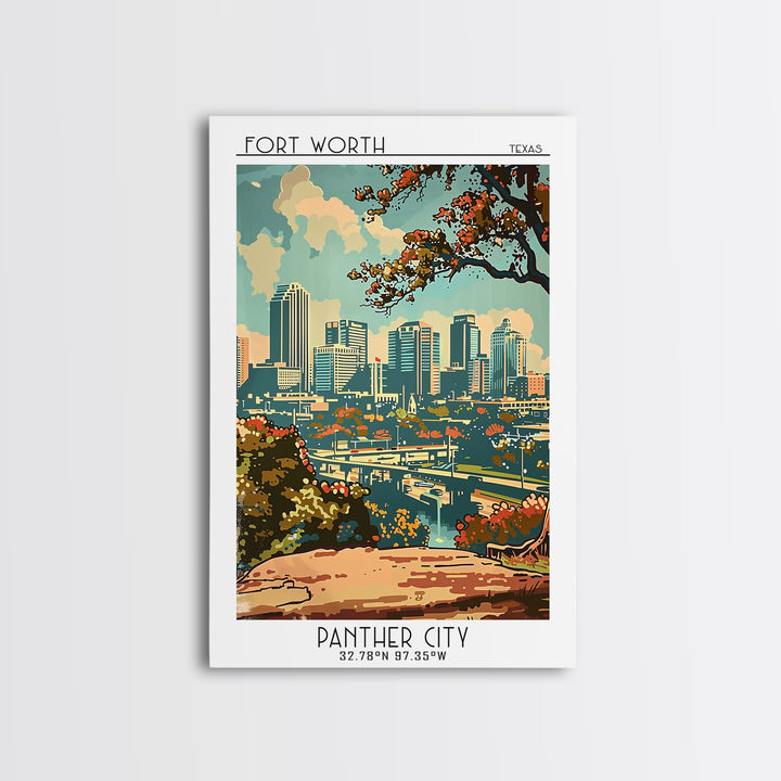 Fort Worth Travel Poster, Canvas Print, Retro Wall Art, Travel Print, Home Office Decor, Landscape Art, Modern Wall Decor, Art Print
