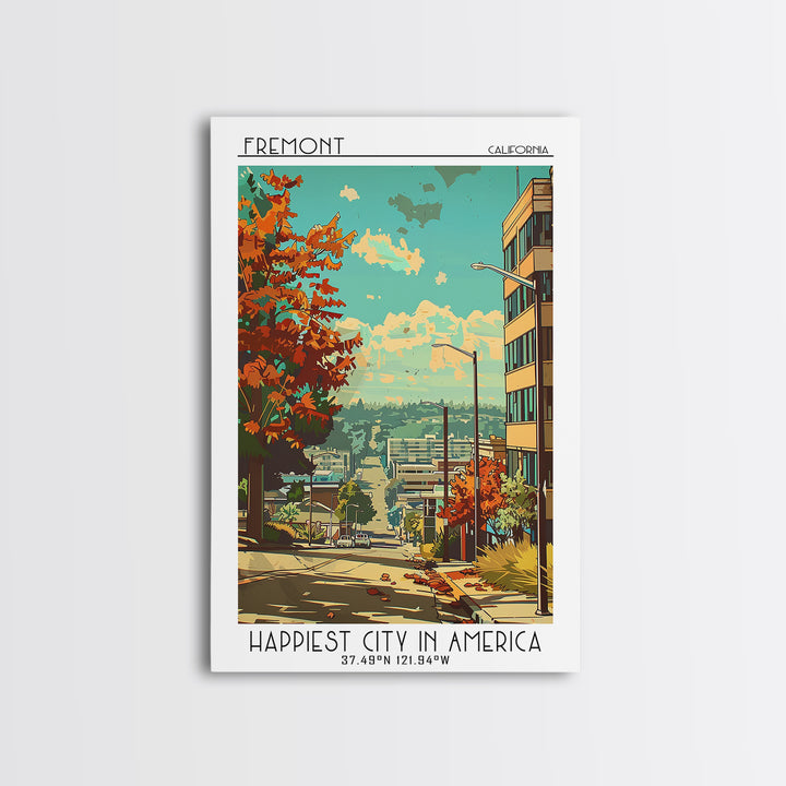 Fremont Travel Poster, Framed Canvas Print, Travel Wall Art, City Wall Art, Travel Posters, Retro Travel Print, Watercolor Cityscape