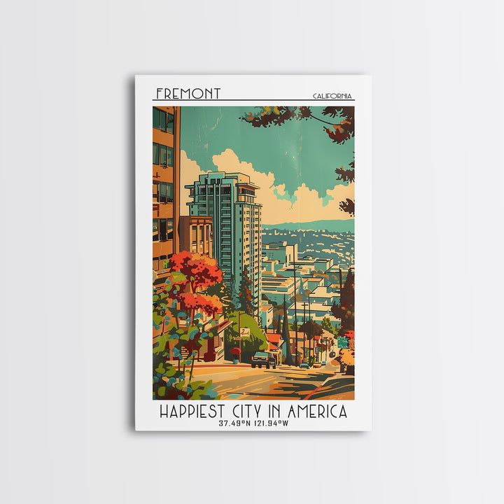 Fremont California Travel Poster, Framed Canvas Print, City Travel Poster, Travel Wall Art, Retro Travel Poster, Vintage City Poster