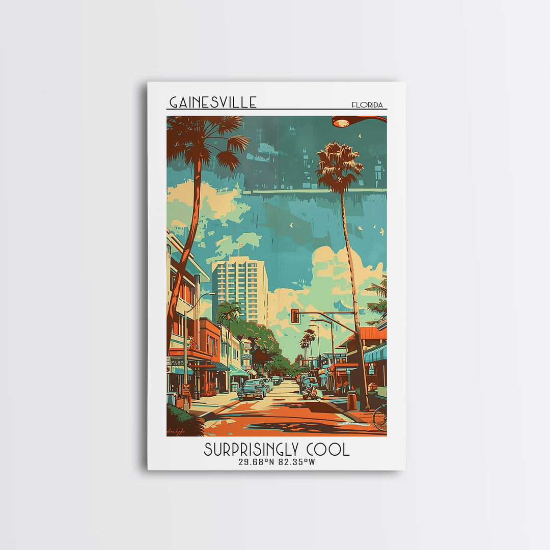 Gainesville Travel Poster, Framed Canvas Print, Retro Travel Poster, City Wall Art, Retro Travel Print, Travel Posters, Travel Decor