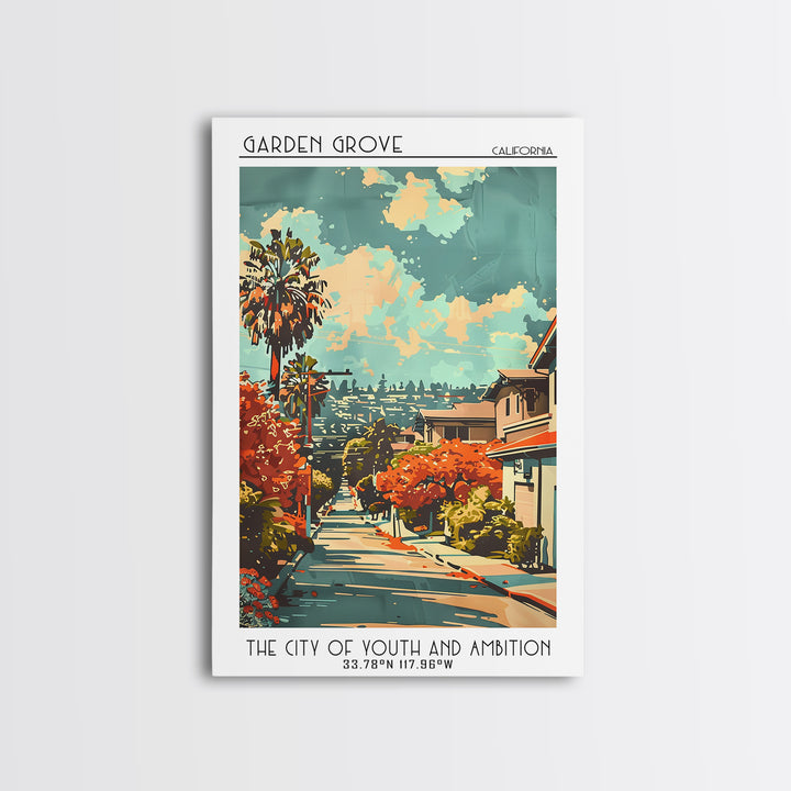 Garden Grove California Travel Poster, Framed Canvas Print, City Travel Poster, Travel Wall Art, Landscape Art, Living Room Wall Art