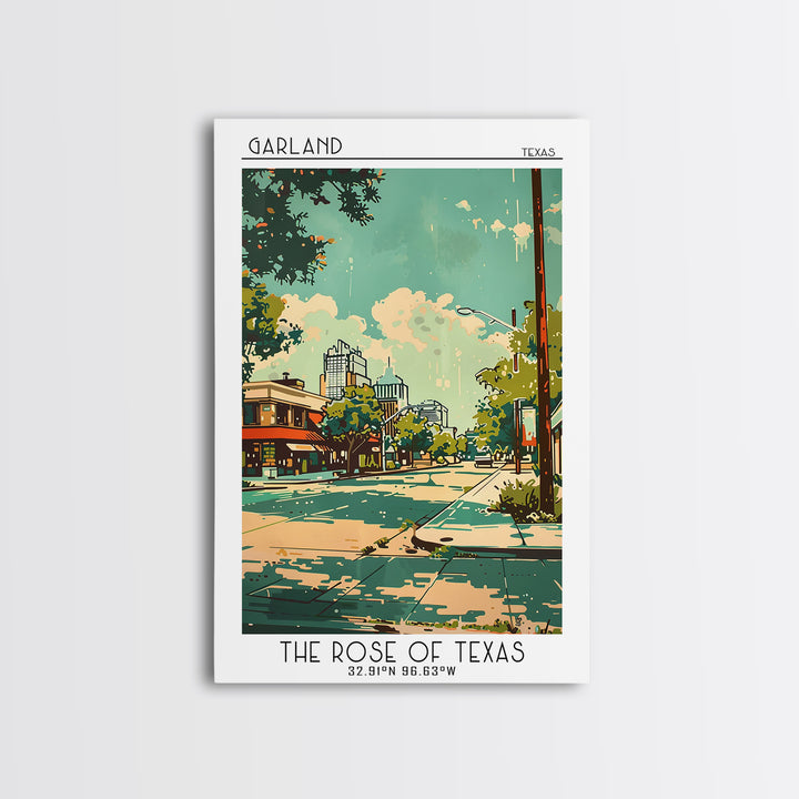 Garland Texas Travel Poster, Framed Canvas Print, Retro Travel Poster, City Wall Art, Wanderlust Gift, Vintage Travel, Landscape Art