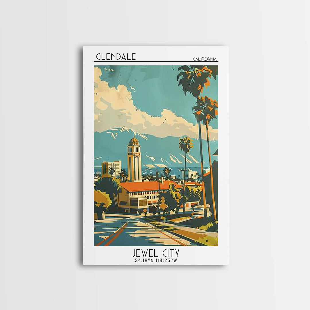 Glendale California Travel Poster, Framed Canvas Print, City Travel Poster, Vintage City Poster, Vintage Travel Art, Vintage Posters