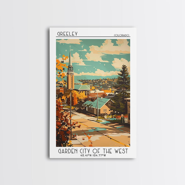 Greeley Travel Poster, Framed Canvas Print, Retro Wall Art, Travel Print, Fine Art Print, City Art Print, Poster Art, Travel Posters