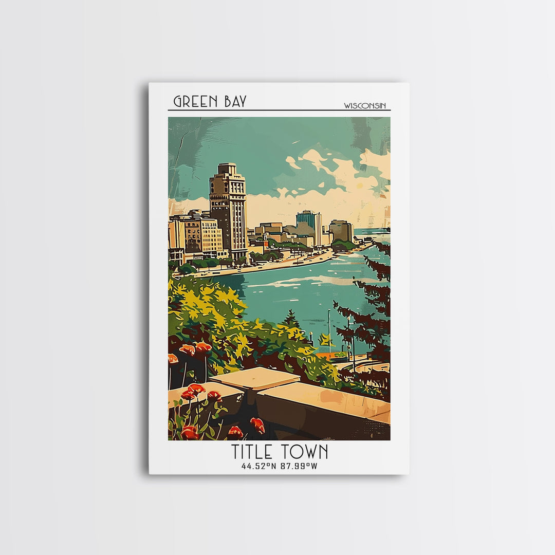 Green Bay Travel Poster, Framed Canvas Print, Retro Travel Poster, City Wall Art, Art Print, Minimalist Poster, Mid Century Wall Art