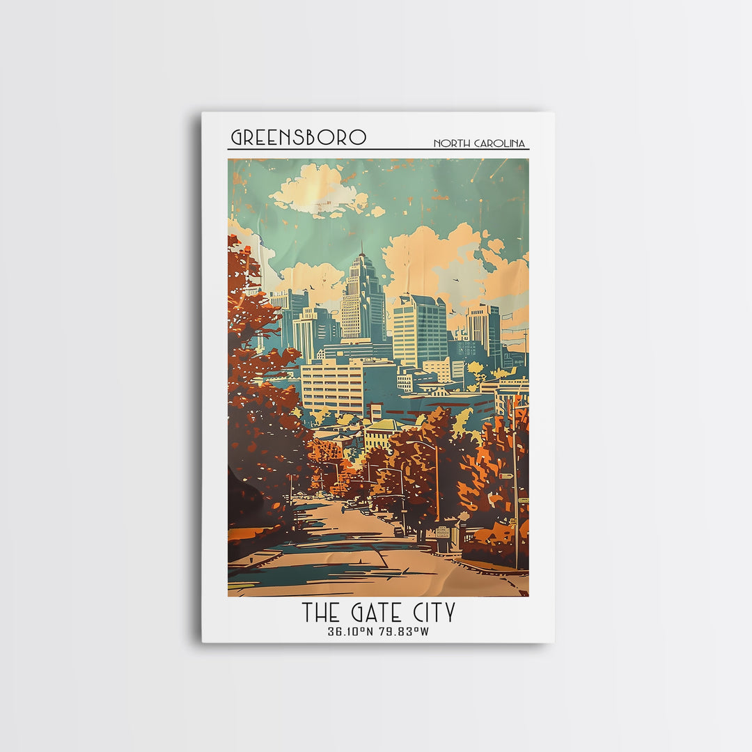 Greensboro North Carolina Travel Poster, Canvas Print, City Travel Poster, Vintage City Poster, Mid Century Wall Art, Travel Posters