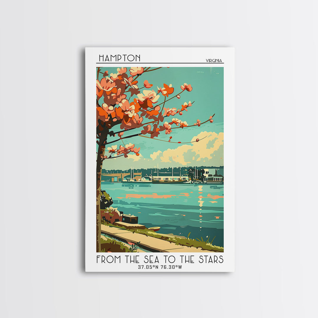 Hampton Travel Poster, Framed Canvas Print, Vintage Travel Print, City Wall Art, Travel Wall Art, Retro Travel Poster, Landscape Art