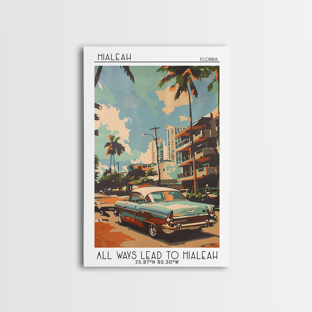 Hialeah Florida Travel Poster, Canvas Print, Travel Wall Decor, Minimalist Poster, Poster Art, Retro Travel Print, City Illustration