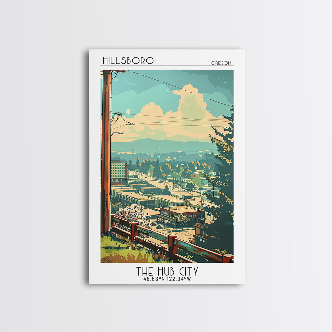 Hillsboro Oregon Travel Poster, Canvas Print, Retro Wall Art, Travel Print, Retro Travel Print, Travel Wall Decor, Modern Wall Decor