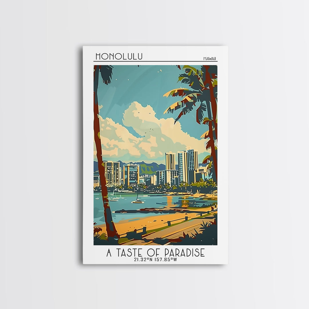 Honolulu Travel Poster, Framed Canvas Print, Poster Print, Travel Wall Art, Fine Art Print, Travel Decor, Art Print, Wanderlust Gift
