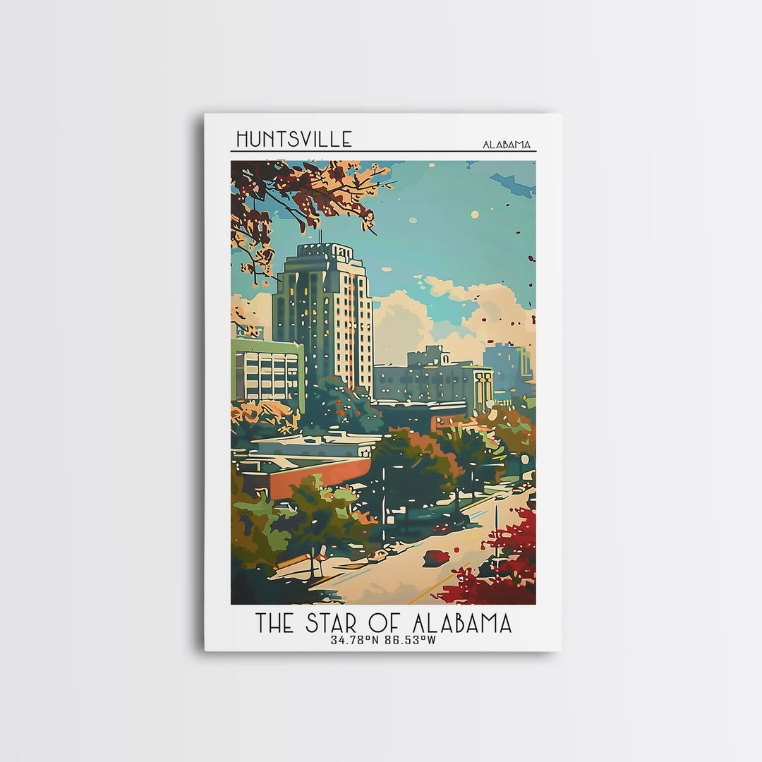 Huntsville Travel Poster, Framed Canvas Print, City Art Print, Travel Wall Art, Vintage City Poster, Vintage Poster, Vintage Posters